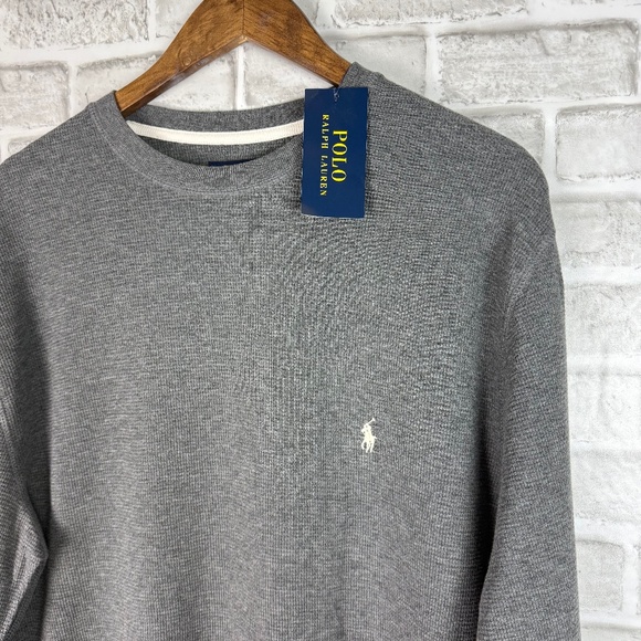 Polo Ralph Lauren Gray Waffled Textured Long Sleeve Crew Neck T-Shirt Mens NWT - Picture 1 of 4